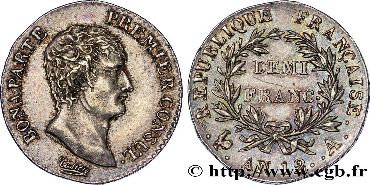 Demi-franc Bonaparte Premier Consul 1804 Paris F.173/2 EBC 