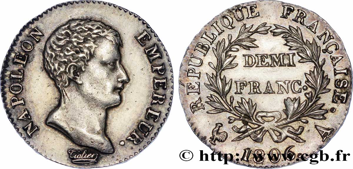 Demi-franc Napoléon Empereur, Calendrier grégorien 1806 Paris F.175/1 EBC 
