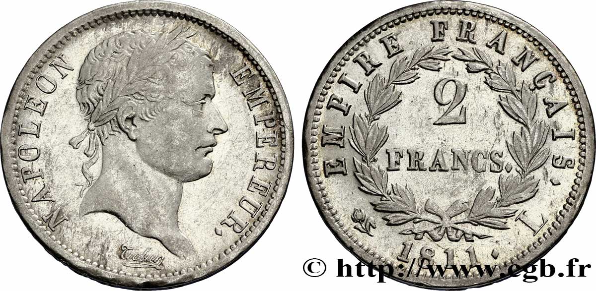 2 francs Napoléon Ier tête laurée, Empire français 1811 Bayonne F.255/31 TTB 