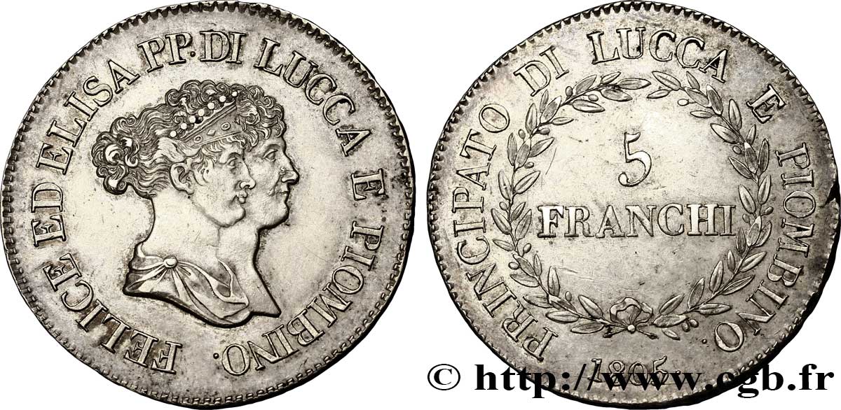 5 franchi, petits bustes 1805 Florence VG.1472  SS 