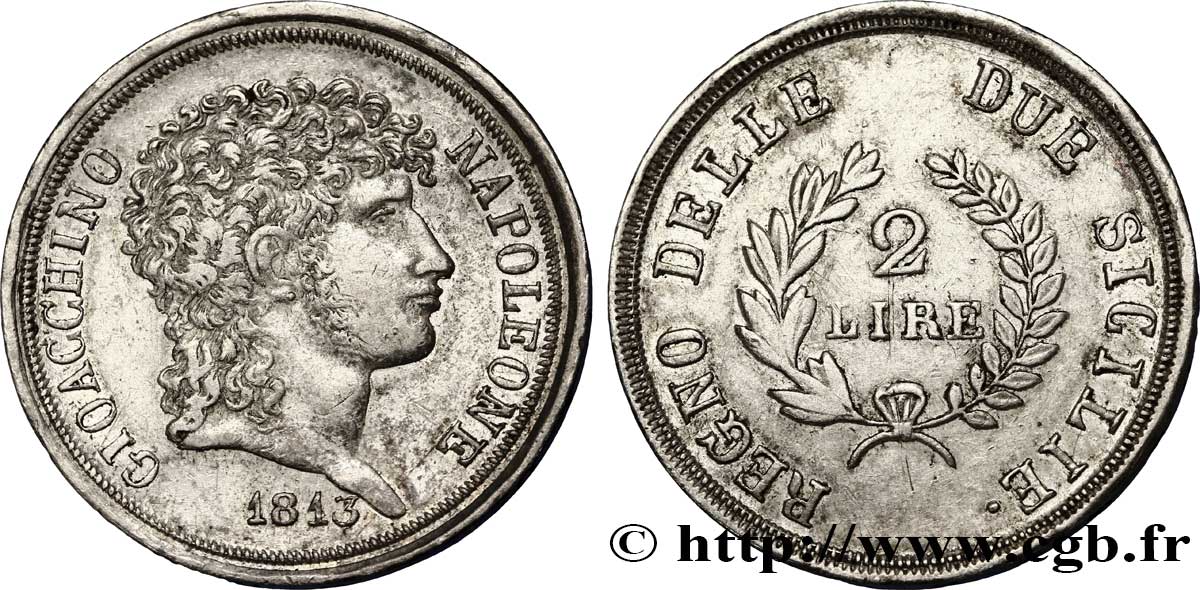 2 lire, rameaux courts 1813 Naples VG.2257  XF 