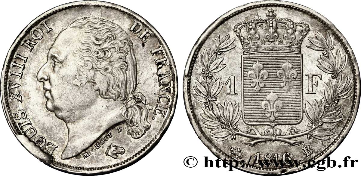 1 franc Louis XVIII 1816 Rouen F.206/2 XF 