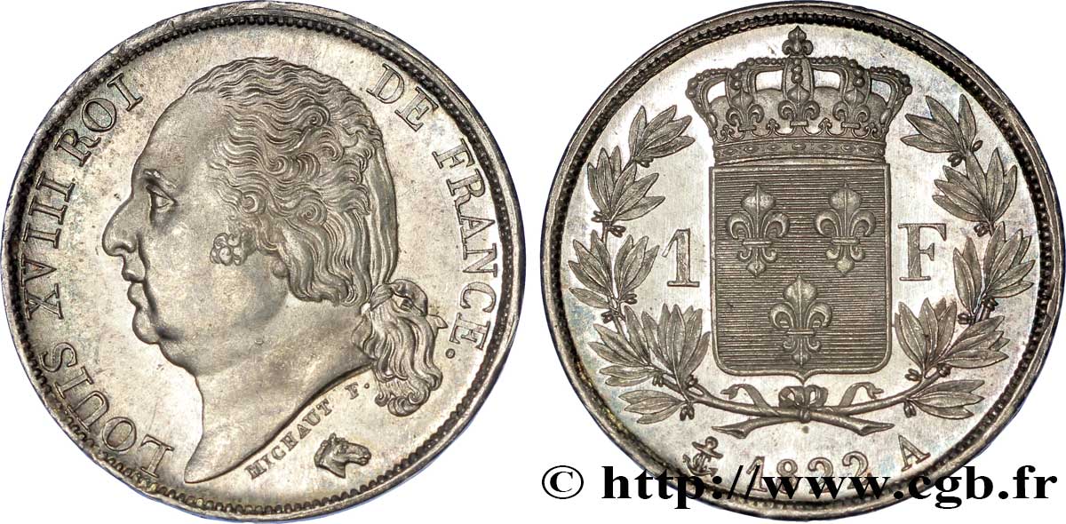 1 franc Louis XVIII 1822 Paris F.206/40 AU 