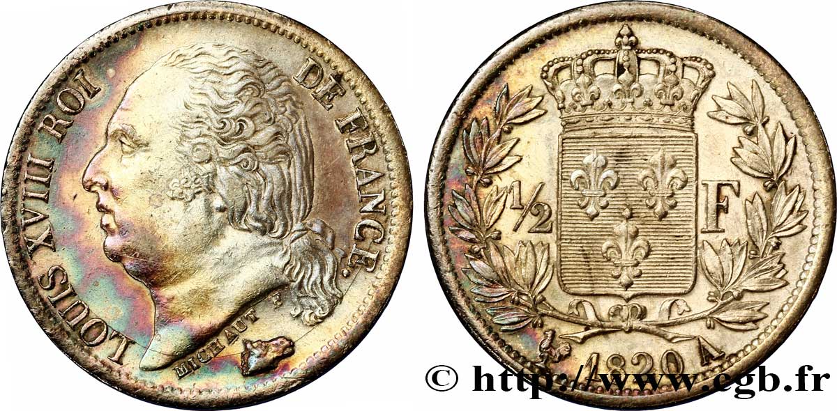 1/2 franc Louis XVIII 1820 Paris F.179/25 AU 