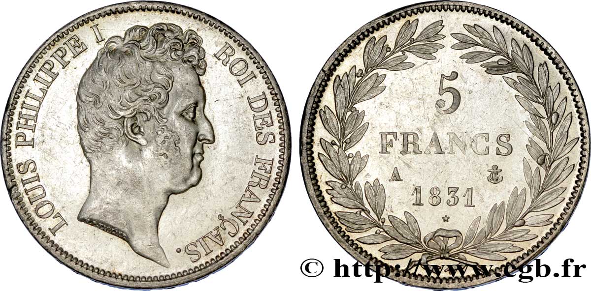 5 francs type Tiolier avec le I, tranche en creux 1831 Paris F.315/14 SPL 