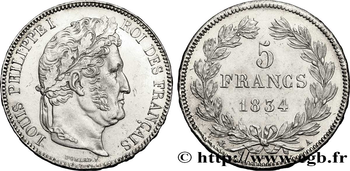 5 francs IIe type Domard 1834 Paris F.324/29 SUP 