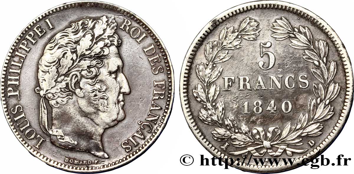 5 francs IIe type Domard 1840 Lyon F.324/86 MBC 