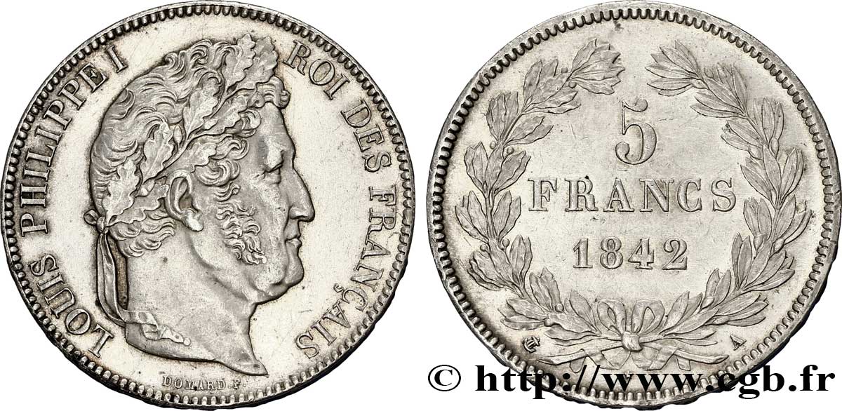 5 francs IIe type Domard 1842 Paris F.324/95 SUP 
