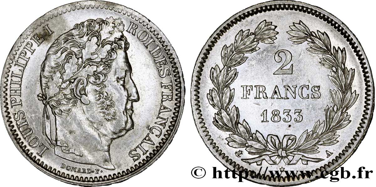 2 francs Louis-Philippe 1833 Paris F.260/17 AU 