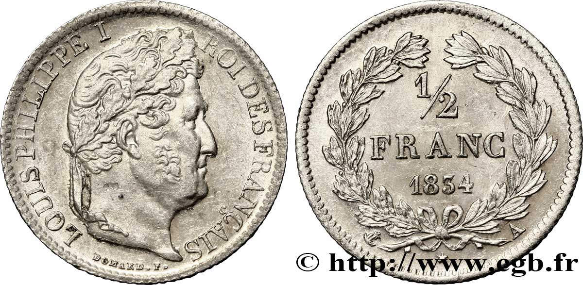 1/2 franc Louis-Philippe 1834 Paris F.182/40 EBC 