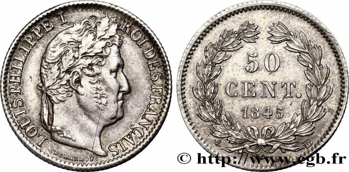 50 centimes Louis-Philippe 1845 Strasbourg F.183/3 TTB 