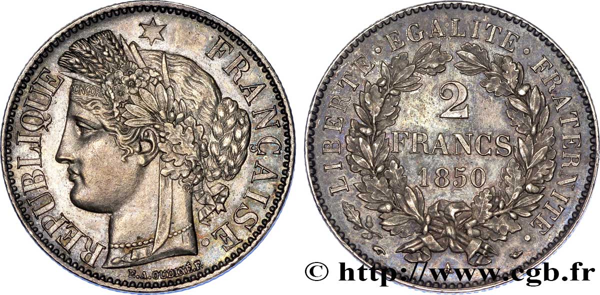 2 francs Cérès, IIe République 1850 Paris F.261/4 VZ 