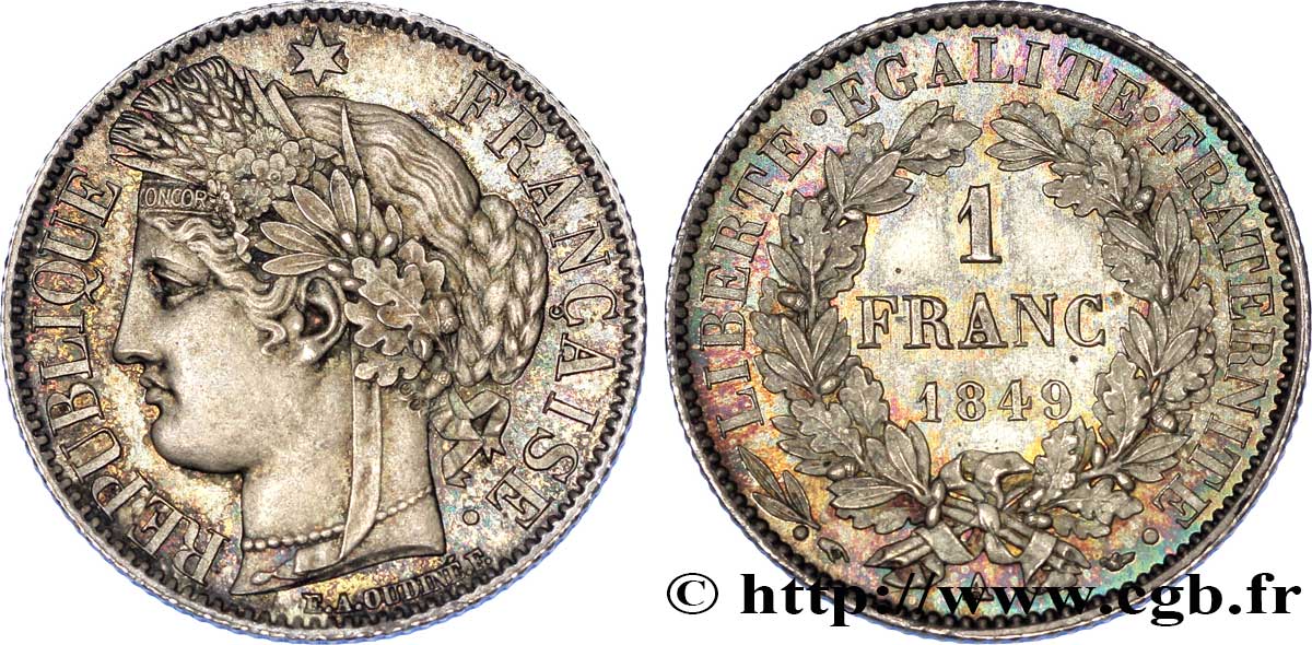 1 franc Cérès, IIe République 1849 Paris F.211/1 ST 