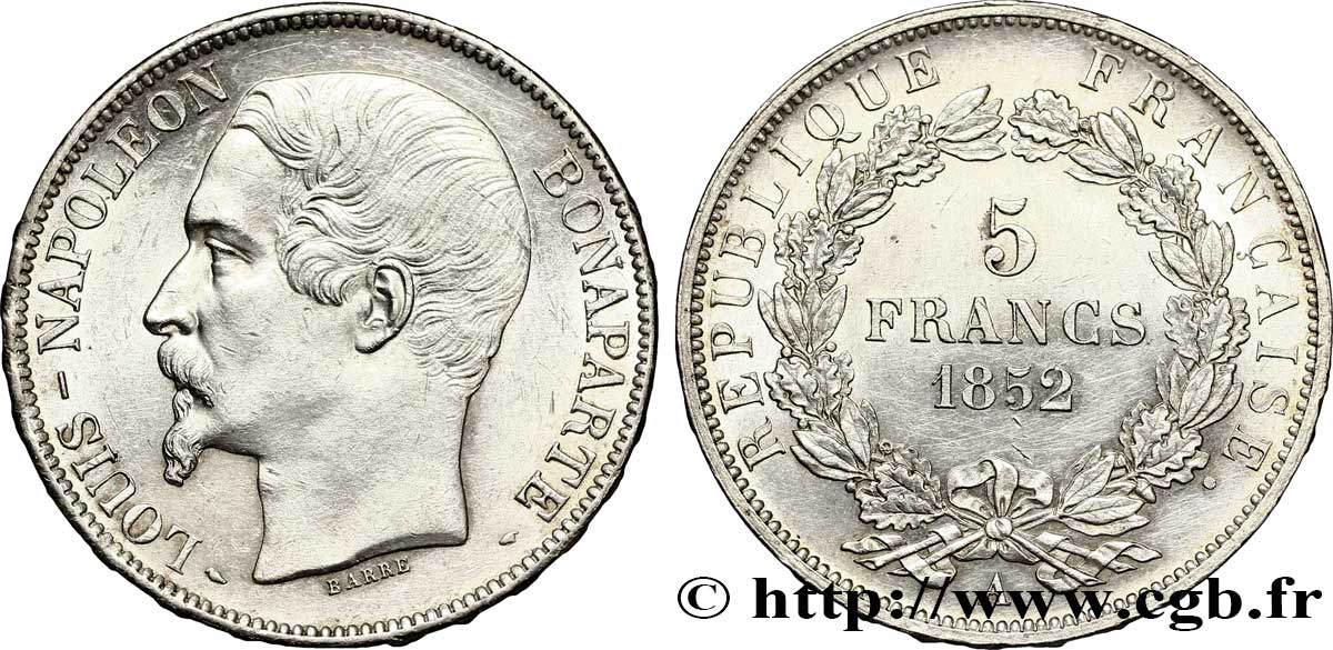 5 francs Louis-Napoléon 1852 Paris F.329/1 AU 