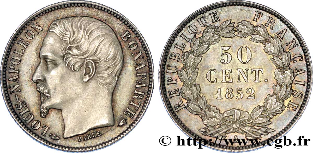 50 centimes Louis-Napoléon 1852 Paris F.185/1 fST 
