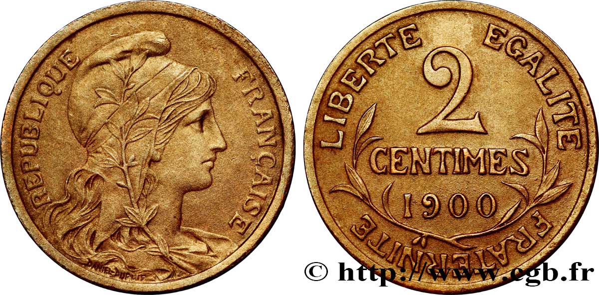 2 centimes Daniel-Dupuis, flan mat 1900  F.110/5 AU 