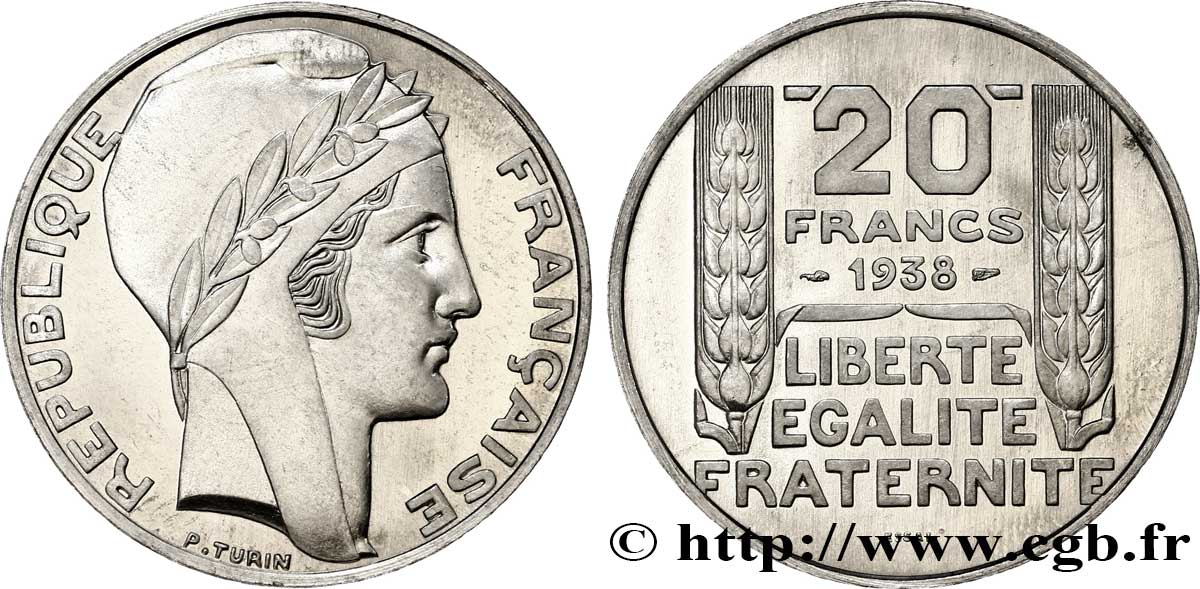 Préparation de la 20 francs Pétain, type Turin, essai en aluminium, tranche lisse, 5 g 1938 Paris VG.5489  b FDC 