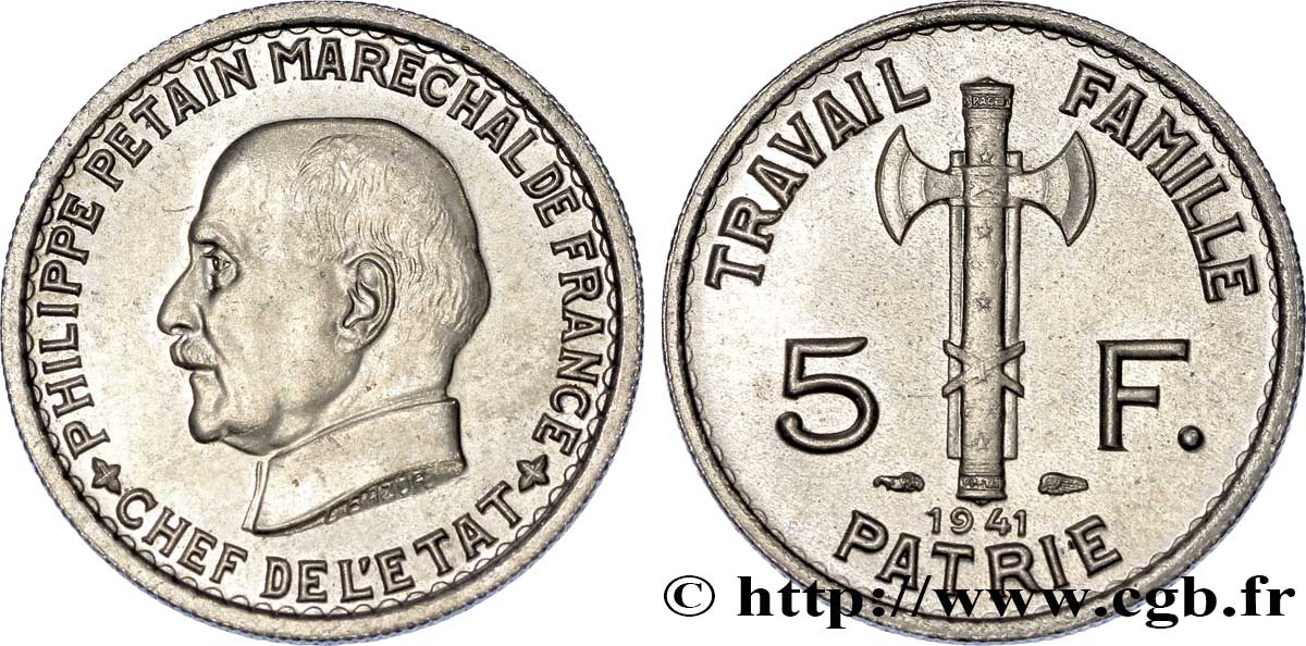 5 francs Pétain 1941  F.338/2 SUP 