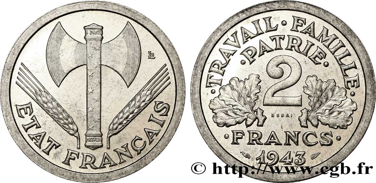Essai de 2 francs Francisque 1943 Paris F.270/1 MS 