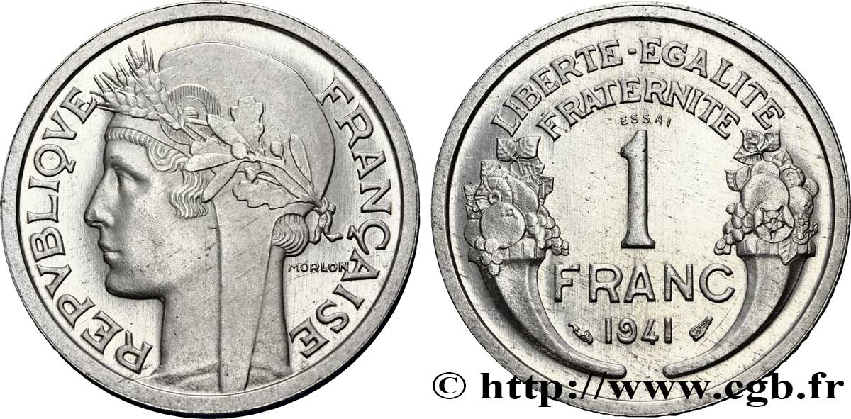 Essai de 1 franc Morlon, lourde 1941 Paris F.220/1 SPL 