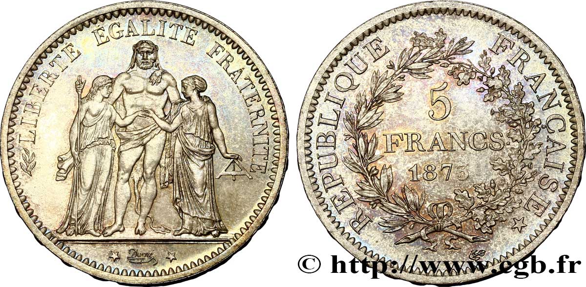 Essai de frappe de la 10 francs Hercule de 1964 au type du 5 francs Hercule, tranche en relief 1873 Paris F.334/9 var. FDC 