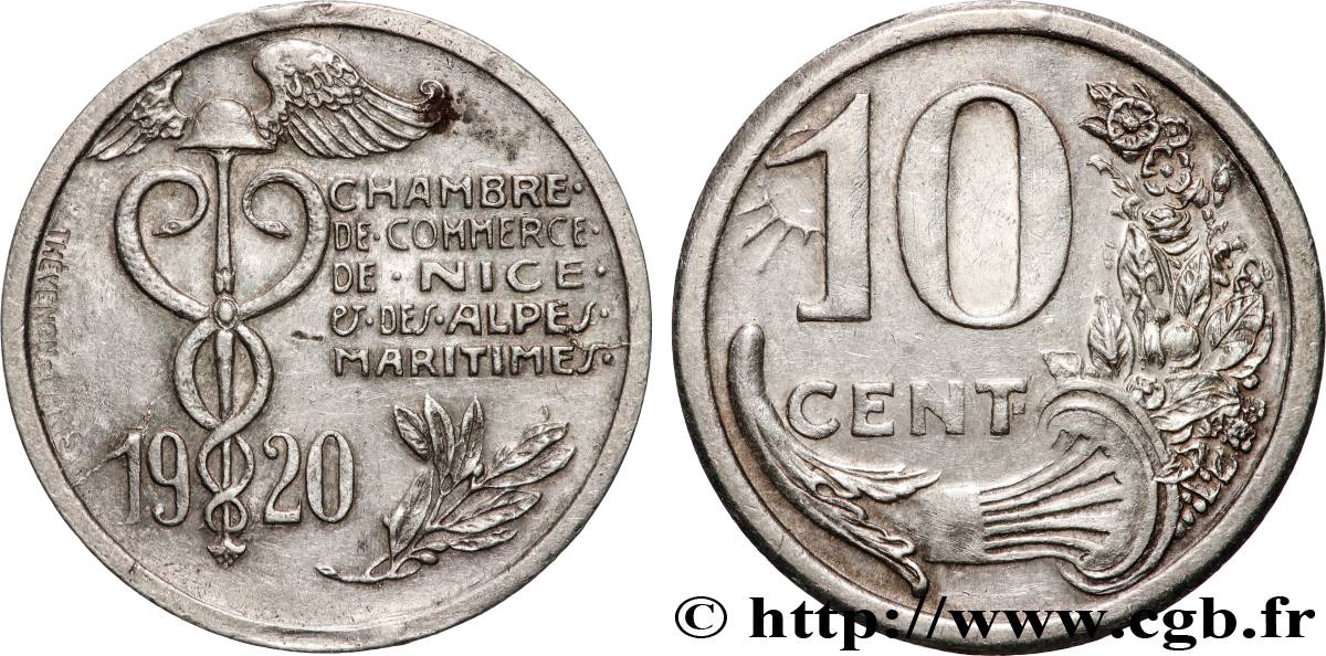 CHAMBRES DE COMMERCE REGION PROVENCALE 10 Centimes Chambre de commerce de Nice - Alpes maritimes (argent) AU