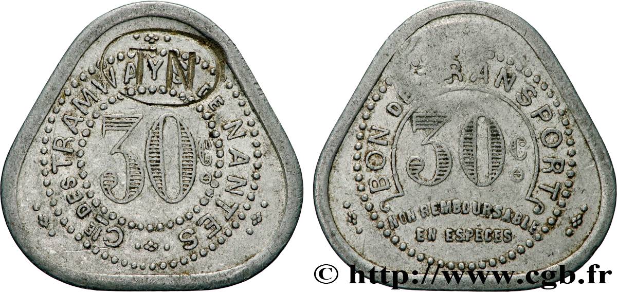 COMPAGNIE DES TRAMWAYS DE NANTES 30 Centimes BB