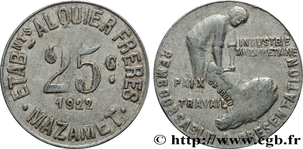 ETABLISSEMENTS ALQUIER FRERES 25 Centimes Ets Alquier - Mazamet XF