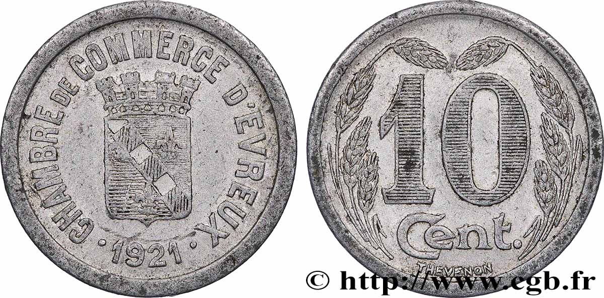 CHAMBRE DE COMMERCE D’EVREUX 10 Centimes Chambre de Commerce d’Évreux TB+