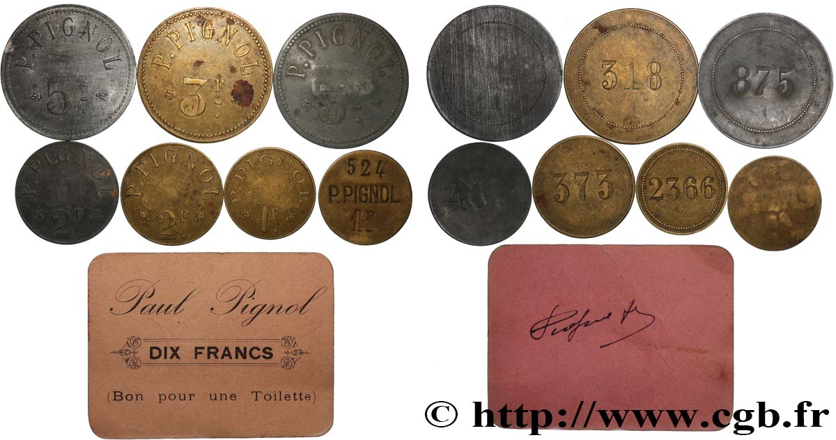 ENTREPRISES, INDUSTRIES ET COMMERCES DIVERS Lot de monnaies, Pignol AU