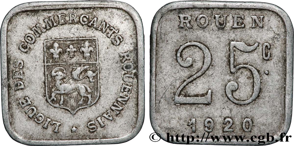 LIGUE DES COMMERCANTS ROUENNAIS 25 Centimes Ligue des commerçants de Rouen VF