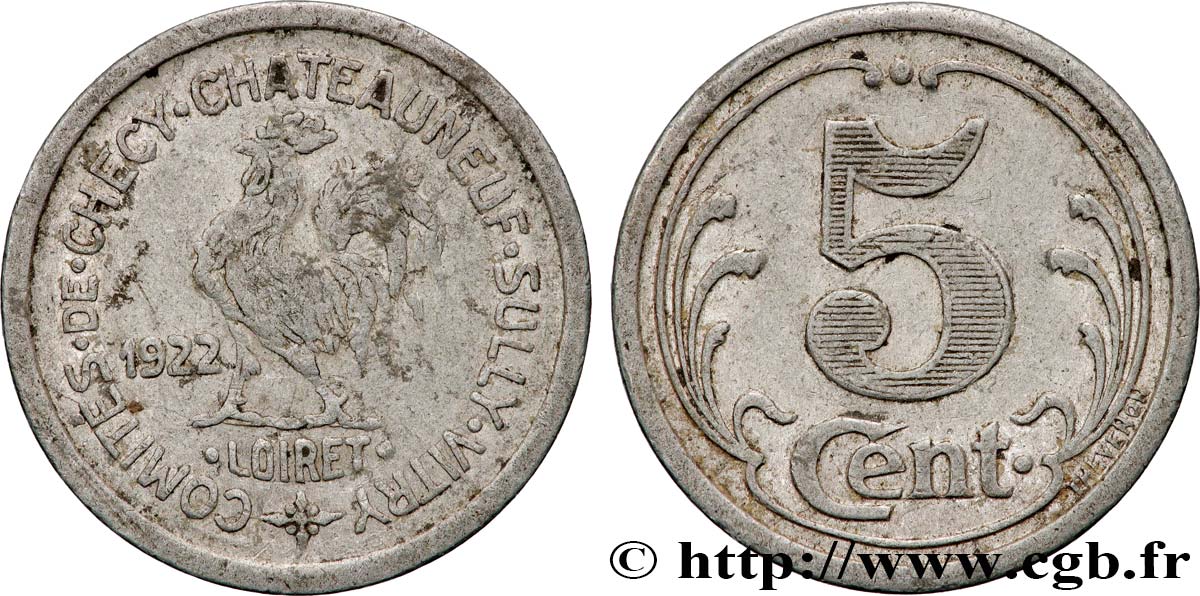 COMITES DE CHECY CHATEAUNEUF SULLY VITRY 5 Centimes Comités de Chécy, etc - Loiret q.BB