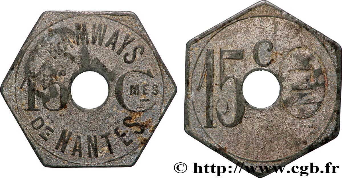 COMPAGNIE DES TRAMWAYS DE NANTES 15 Centimes Tramways de Nantes XF