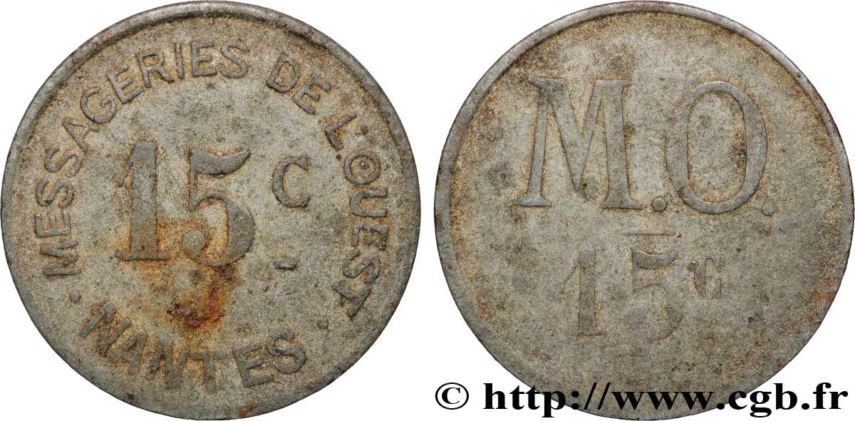 TRANSPORTS (TRAINS, BUS, TRAMWAYS, BATEAUX...) 15 Centimes - Messageries de l’Ouest TB+