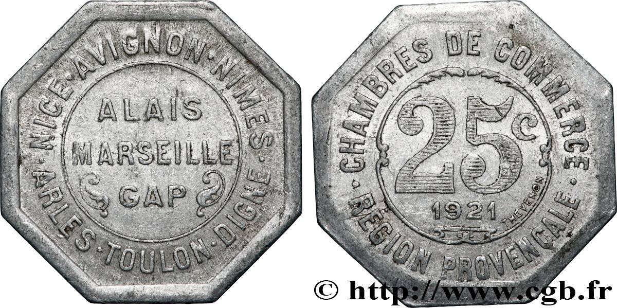 CHAMBRES DE COMMERCE REGION PROVENCALE 25 Centimes Chambre de Commerce Région Provençale XF