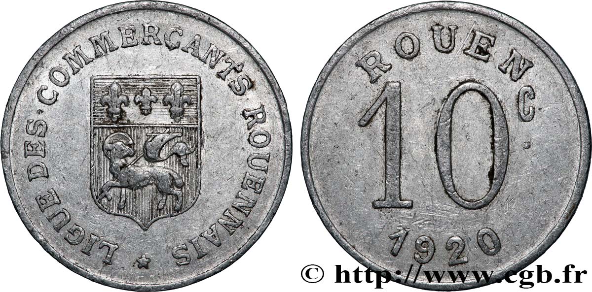 REGROUPEMENT DE COMMERCANTS ET D&nbsp;INDUSTRIELS 10 Centimes Ligue des Commerçants Rouennais TB+