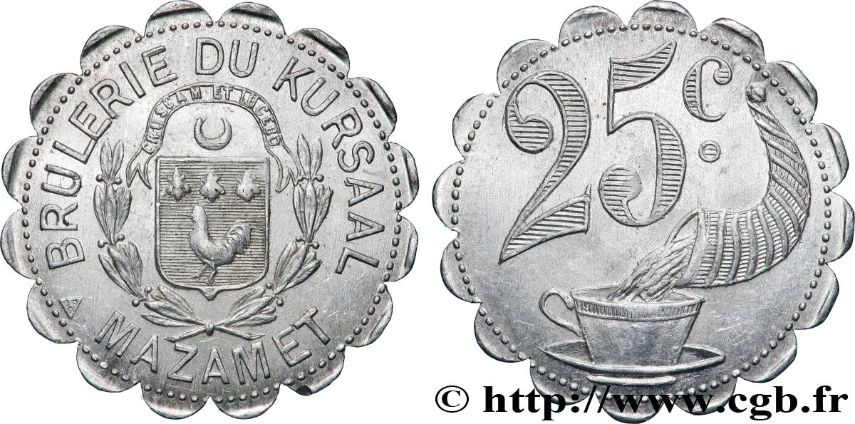 NECESSITÉ (MONNAIES ET JETONS DE... ) THEMES DIVERS 25 Centimes - Brûlerie de Kursaal SUP