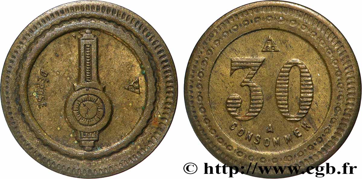 JETONS MACHINES Å SOUS ET ARCADES Bon à consommer de 30 Centimes Peson dynamométrique TTB+