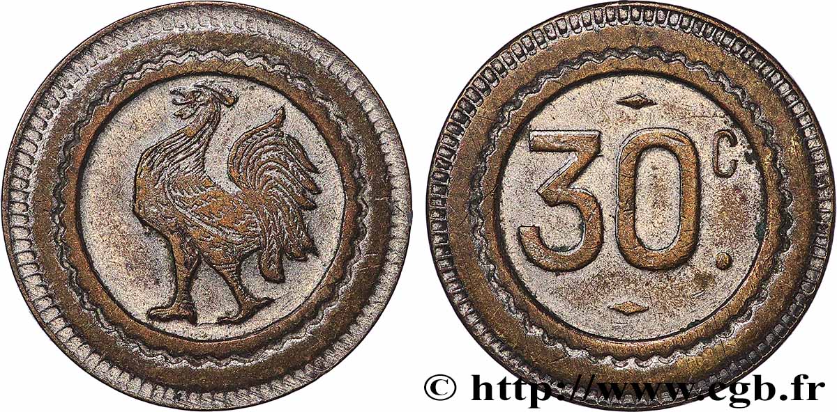 JETONS MACHINES Å SOUS ET ARCADES Bon à consommer de 30 Centimes coq fVZ