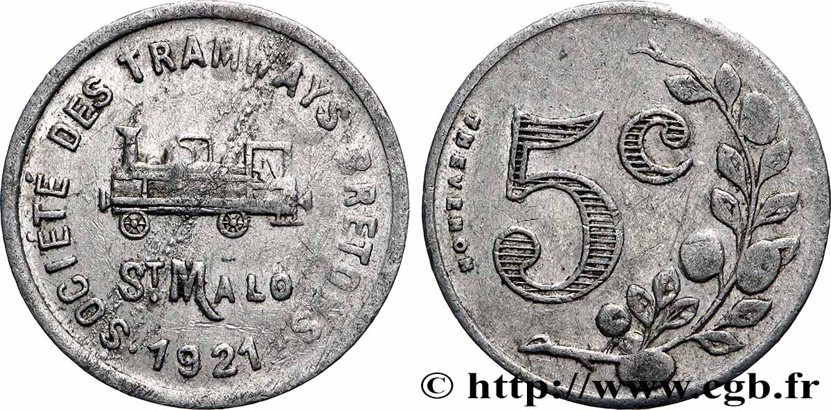 SOCIETE DES TRAMWAYS BRETONS 5 Centimes Sté des tramways bretons St Malo SS