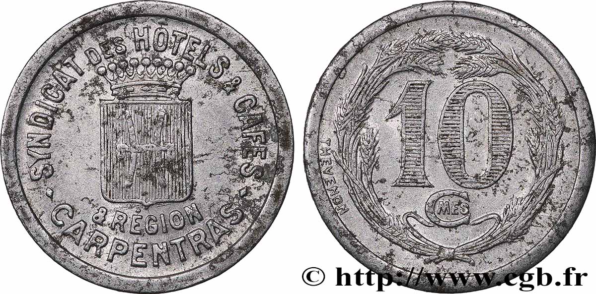 SYNDICAT DES HOTELS & CAFES CARPENTRAS & REGION 10 Centimes Syndicats hôtels & cafés Carpentras SS