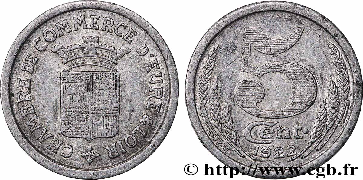 CHAMBRE DE COMMERCE D’EURE & LOIR 5 Centimes Chambre de Commerce Eure et Loir XF