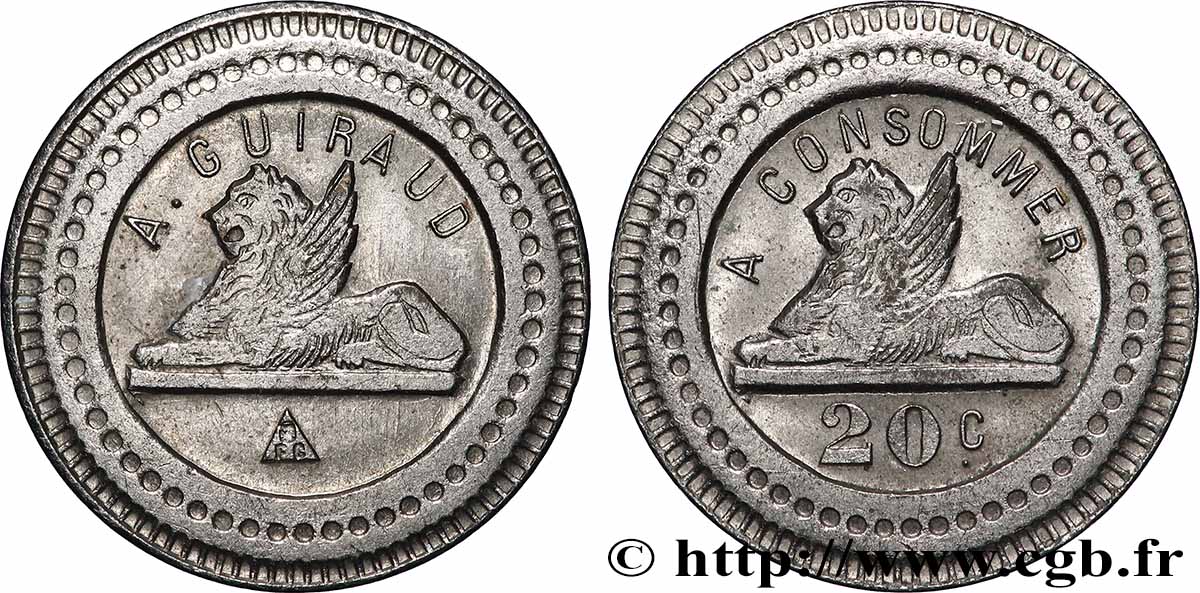 JETONS MACHINES Å SOUS ET ARCADES Bon à consommer de 20 Centimes A. Guiraud q.SPL