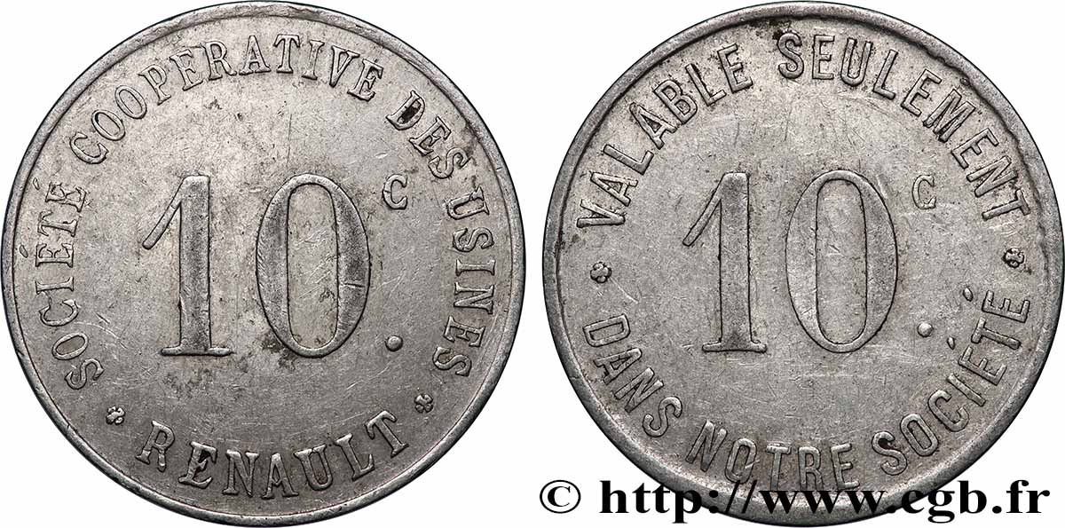 SOCIETE COOPERATIVE DES USINES RENAULT 10 Centimes Coopérative des Usines Renault XF