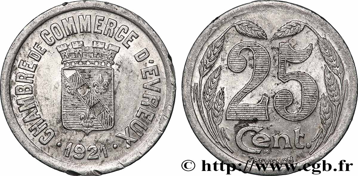 CHAMBRE DE COMMERCE D’EVREUX 25 Centimes Chambre de Commerce d’Évreux TTB+
