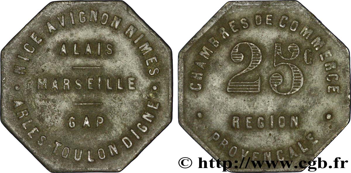 CHAMBRES DE COMMERCE REGION PROVENCALE 25 Centimes MB