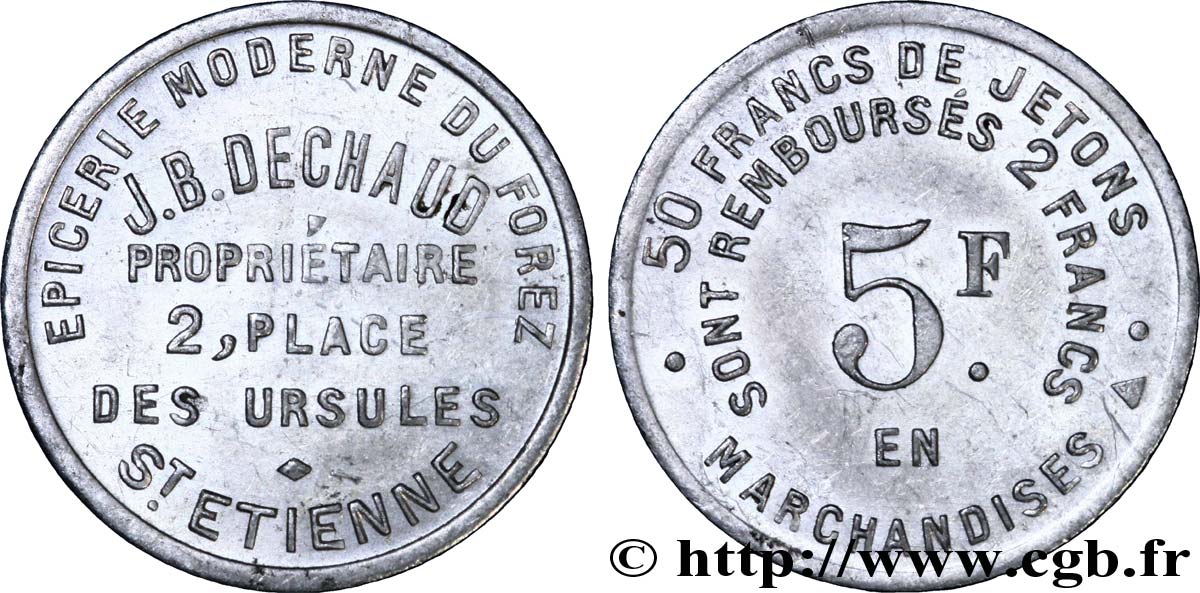 EPICERIE J.B. DECHAUD 5 Francs XF