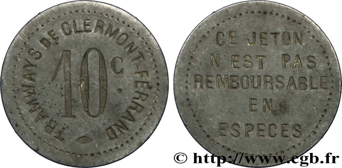 TRAMWAYS DE CLERMONT-FERRAND 10 Centimes SS