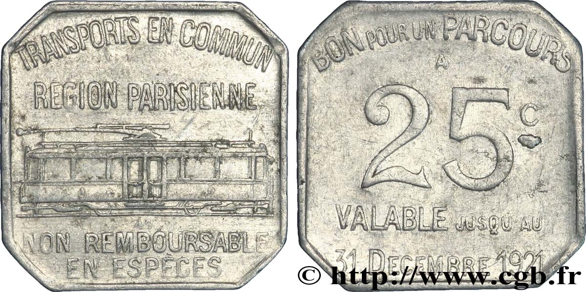 TRANSPORTS EN COMMUN REGION PARISIENNE 25 Centimes TTB
