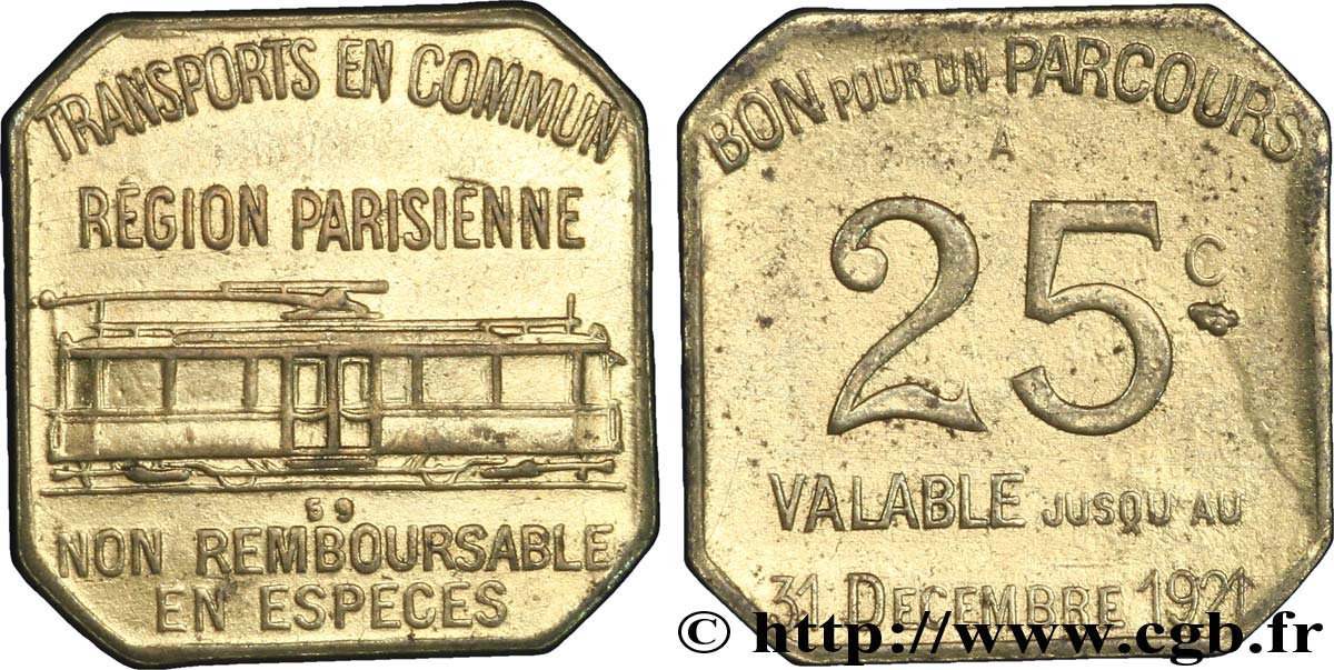 TRANSPORTS EN COMMUN REGION PARISIENNE 25 Centimes SPL